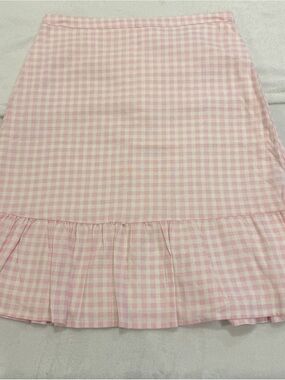 Draper James Pink and White Gingham Ruffle Hem Skirt